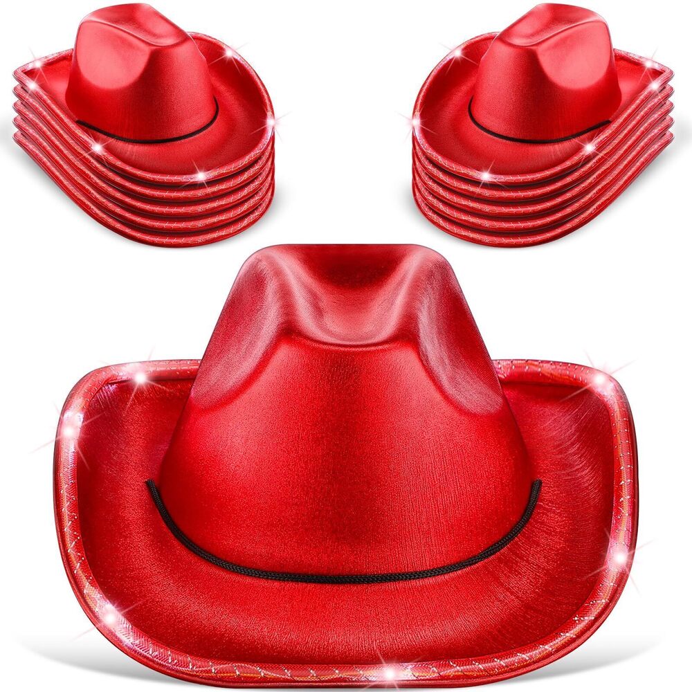 8415 10 Pcs Lights LED Cowboy Hat LED Flashing Hat for Western Cowboy Role